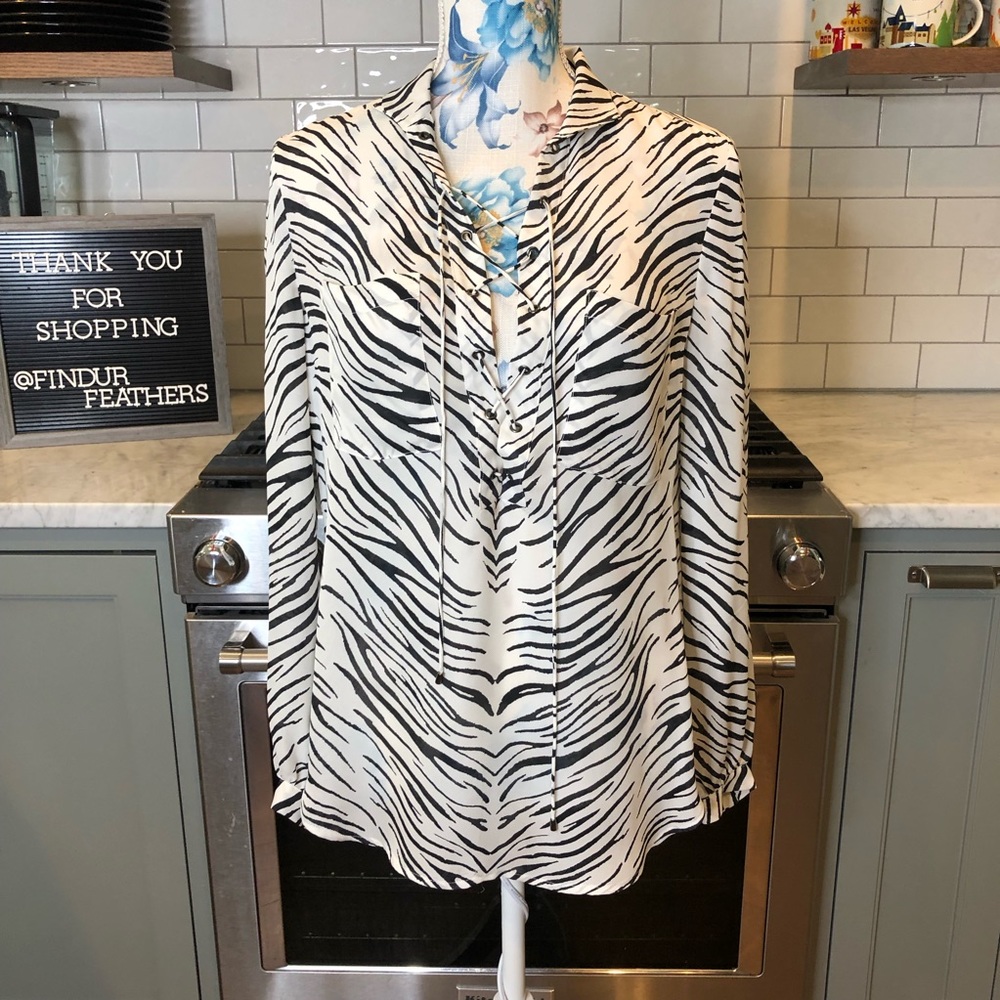 Haute Hippie | Lace Up Zebra Print Blouse